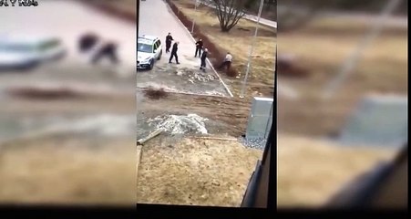 سورى يضرب اربع رجال من الشرطه فى المانيه