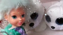 Annia and Elsia Snow Holiday # 2 Olaf Toddlers Meet Snow Seal Slide Fun Toys and Dolls Anna