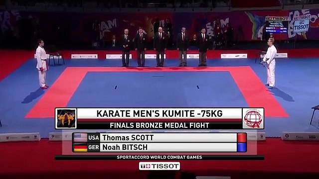 Karate Mens Kumite -75kg. SCOTT vs BITSCH. World Combat Games new