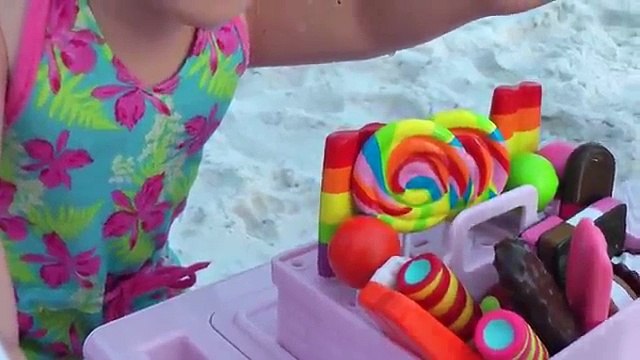 ICE CREAM Bike ! ELSA & ANNA toddlers -Beach - Watching beautiful Sunset