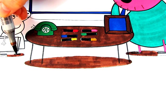 Peppa Pig Daddy Pig School Coloring Pages For Kids with Colored Markers Videos