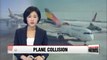 Asiana Airlines cuts through Turkish Airline's tail while taxiing at Istanbul Airport