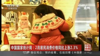[中国新闻]中国国家统计局：2月居民消费价格同比上涨2.3%| CCTV中文国际
