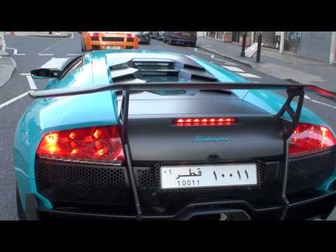 Turquoise Baby-Blue Lamborghini Murcielago LP670-4SV - Big Acceleration in London