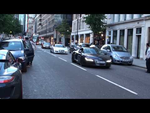 Audi R8 Party - 3 Cars Chasing around, Revving and making HUGE NOISES
