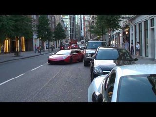 Red Lamborghini Murcielago LP670-4SV Nearly Crashes in London