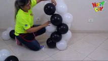 arco de balões zig zag - guirlanda tema festa branco e preto - balloon arch zig zag white and black