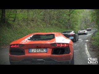 Blasting Mountain Roads with: Aventador, 2x Superleggera, Performante