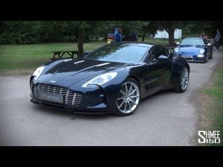 Dark Blue Aston Martin One-77 - Startup and Driving