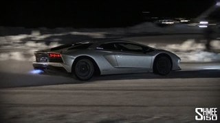 Aventador S - Flamethrower HOT LAPS on ICE!