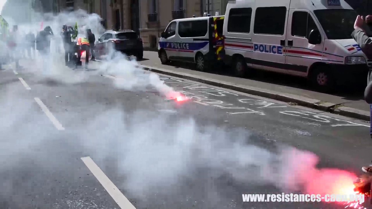 Action des cheminots de Caen devant la permanence du député Le Vigoureux le 14 mai 2018