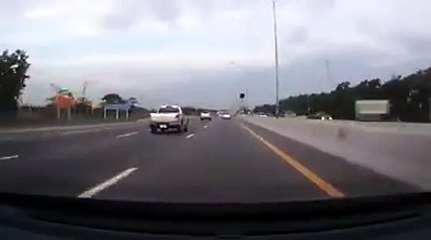 Driver falls asleep at the wheel and drifts into a truck!Luckily everyone survived!