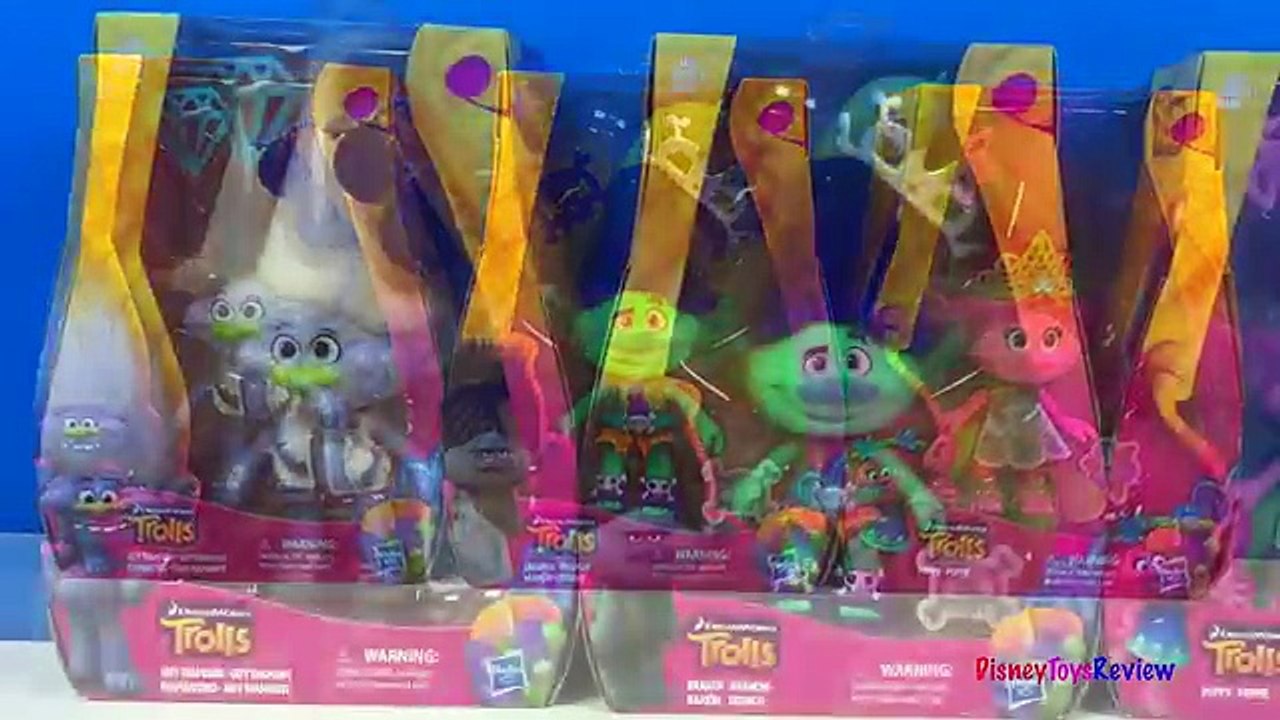 HASBRO DREAMWORKS TROLLS GUY DIAMOND & POPPY WITH HAIRBRUSH DRESS CROWN & SUNGLASSES - UNBOXING