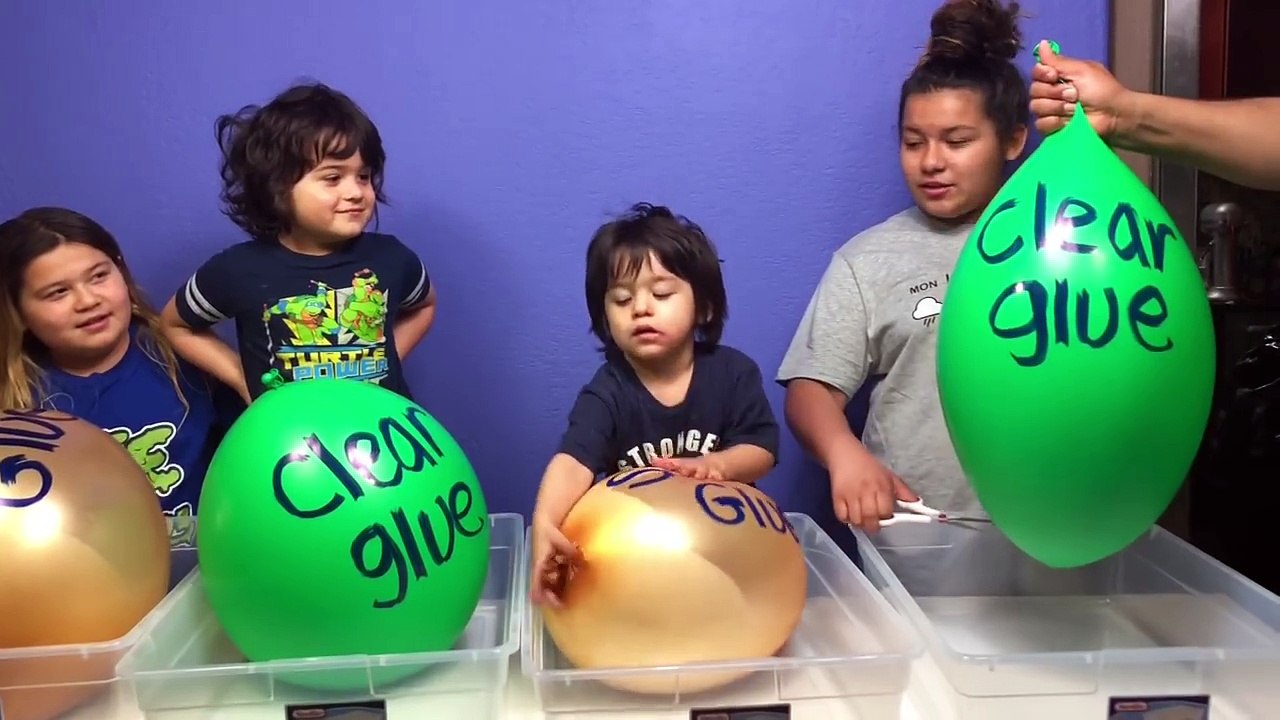Making Slime with Giant Balloons - Giant Balloon Slime Tutorial with Our Little Brothers