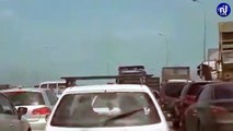 طريق السيارة الجنوبية: اشتعال النيران في سيارة أمنية (فيديو)