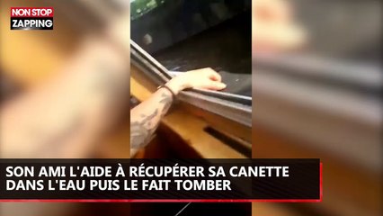 Son ami l'aide à récupérer une canette dans l'eau... puis le fait tomber ! (Vidéo)