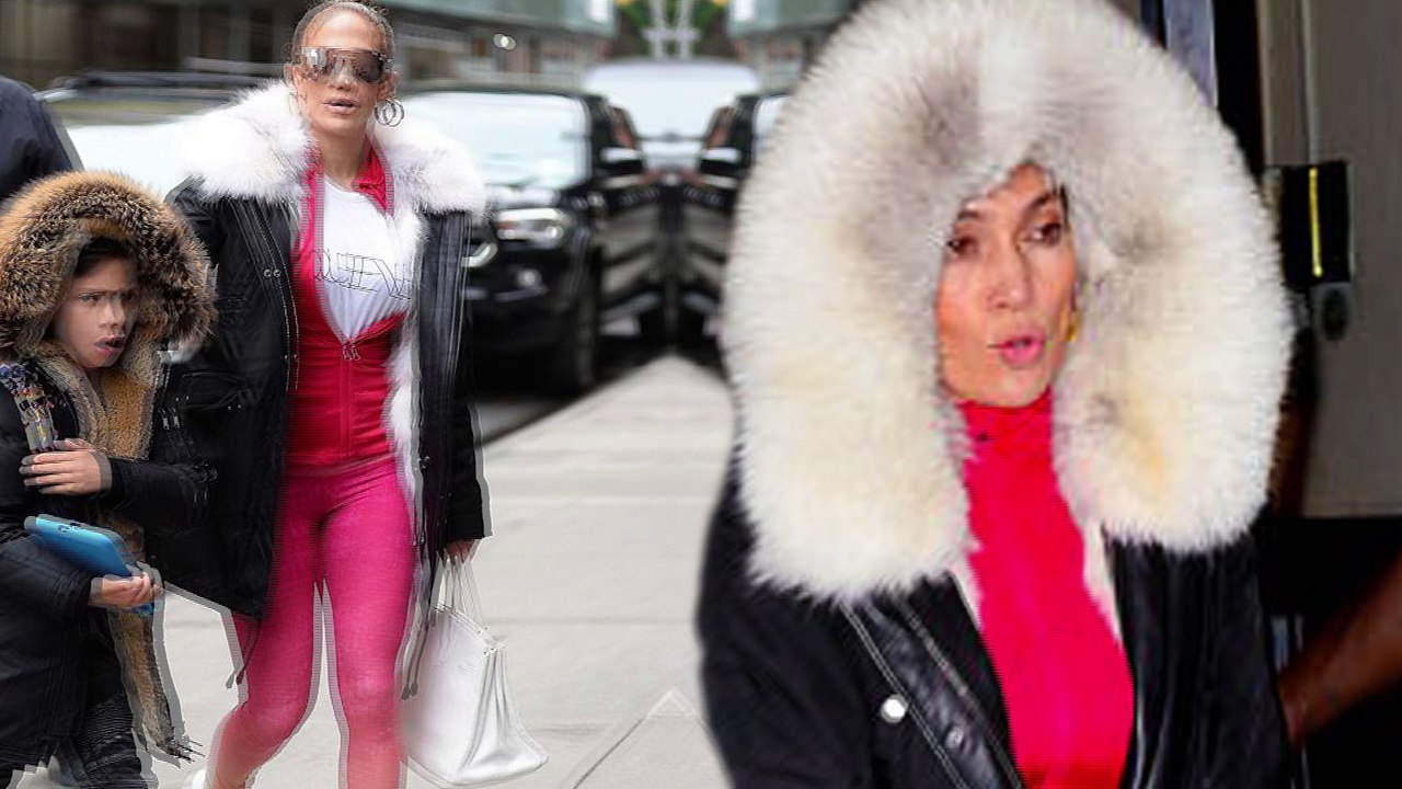 Jennifer Lopez wears tight workout ensemble as she takes ten-year-old Max to studio in New York City.