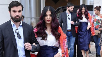 Aishwarya Rai oozes elegance in a midnight blue wrap skirt and bejewelled bomber jacket in Cannes