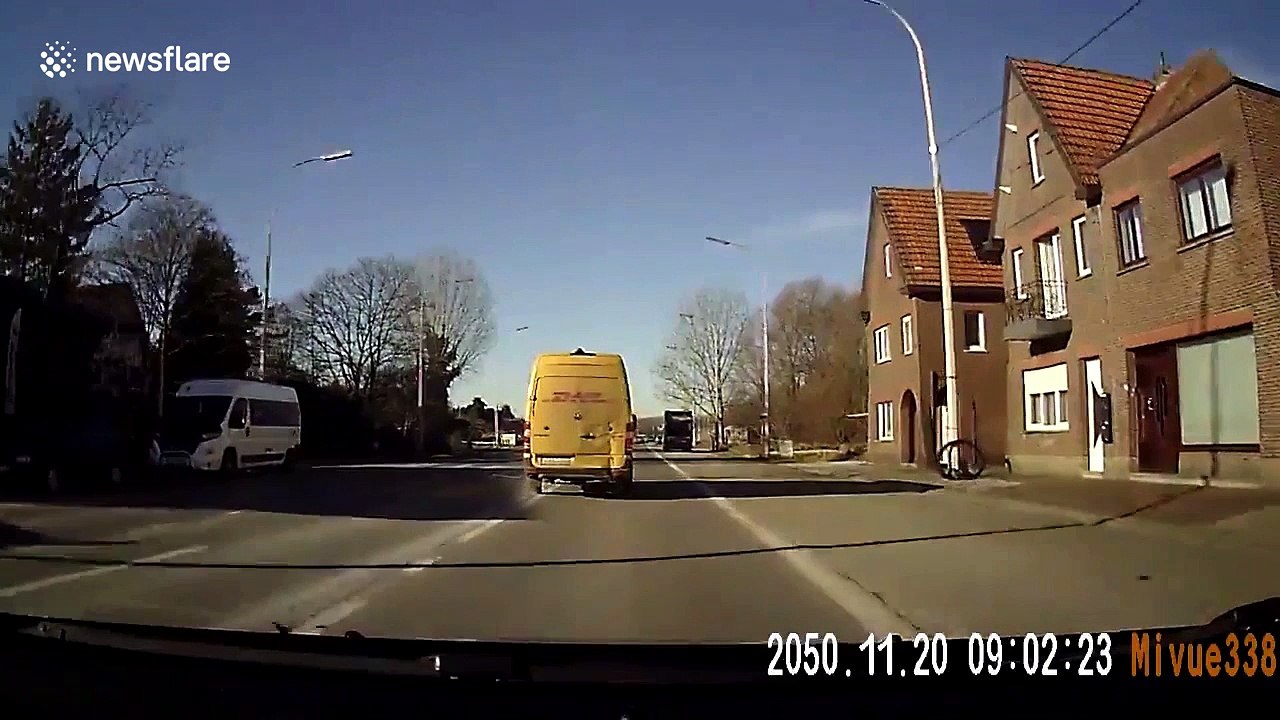 Driver crashes into parked car in close call with van