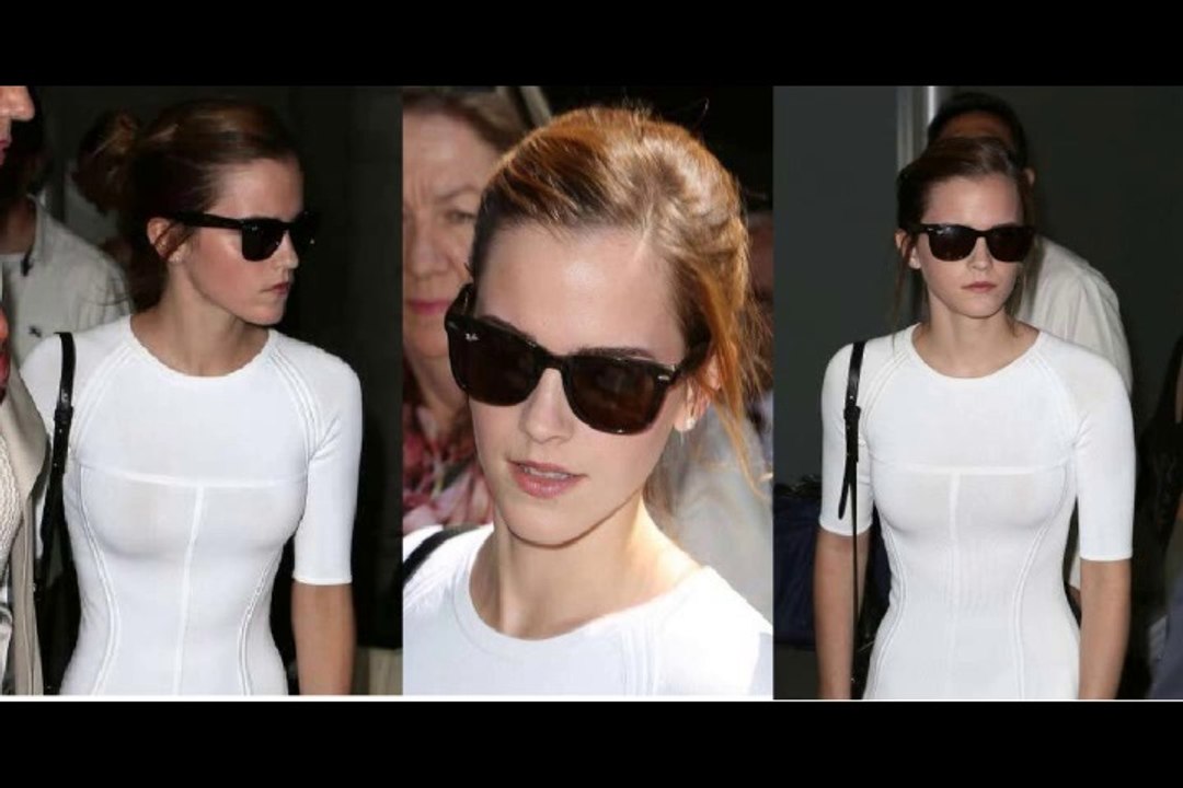 Emma Watson in White Dress Arriving at Nice Airport
