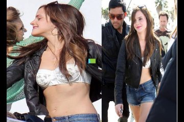 Emma Watson shows off tiny stomach & legs on set of The Bling Ring in LA
