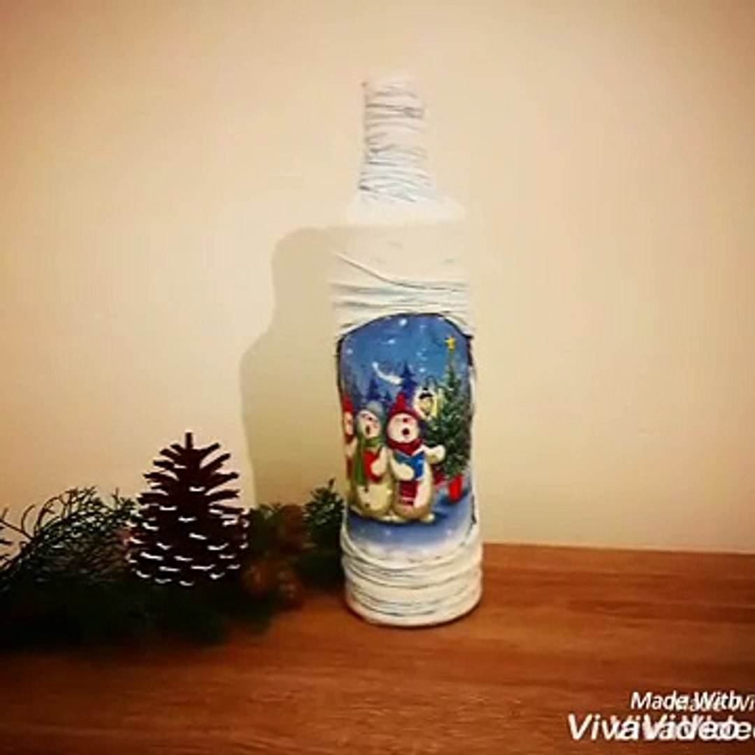 ⁣Christmas decoupage bottle with tights DIY shabby chic ideas decorations craft tutorial / URADI SAM