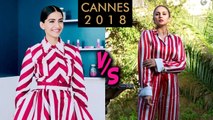 Cannes 2018 | Sonam Kapoor And Huma Qureshi Similar Dress, Red And White Candy Stripes