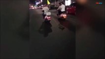 Xót xa chú chó nhỏ bị kéo lê trên đường bằng xe máy