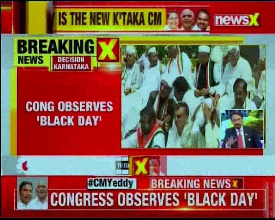 Congress leaders wears black bands to protest after SC refuses stay on Yeddyurappa's swear in