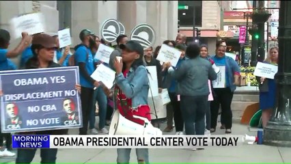 Activists Gather Outside Chicago City Hall Ahead of Vote on Obama Presidential Center