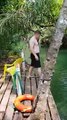 Guys Trick Their Friend Into Jumping Into Fish Feeding Frenzy