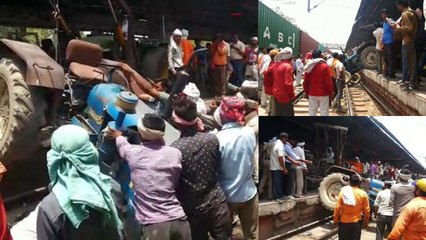 मथुरा प्लेटफॉर्म से पटरी पर जा गिरा ट्रैक्टर, आ रही थी जंक्शन पर राजधानी एक्सप्रेस
