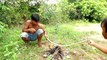 Primitive Technology- Two Brothers Catch Snake With Trap Near The Mountain - Catch n Cook
