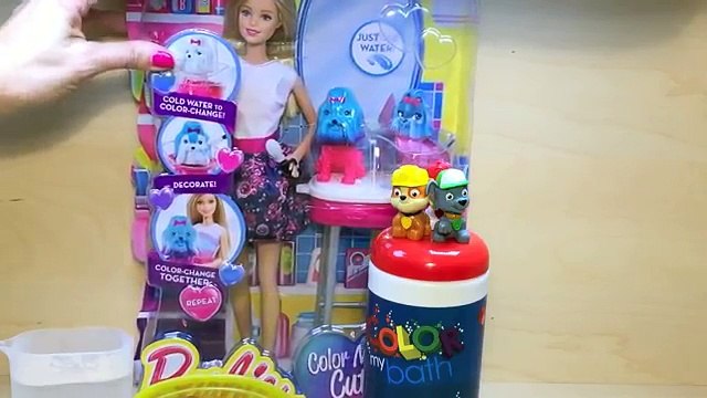 Paw Patrol Pups & Barbie Color Me Cute Dog take a Bath and change color