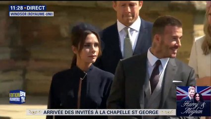 Victoria et David Beckham arrivent à la chapelle Saint-Georges pour le mariage princier