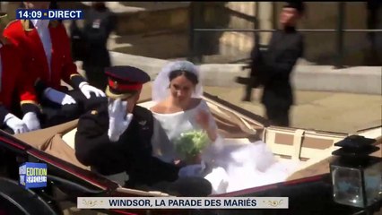 Les jeunes mariés quittent la chapelle St. Georges de Windsor en calèche