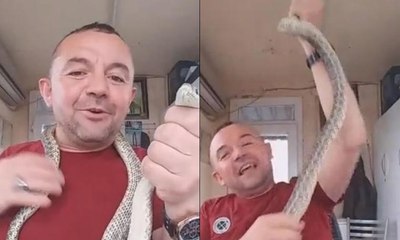 Yakaladığı yılanla sosyal medyada canlı yayın yaptı