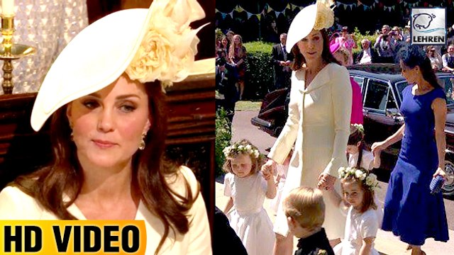 Kate Middleton Stuns In Cream Dress As Arrives With Kids At Royal Wedding