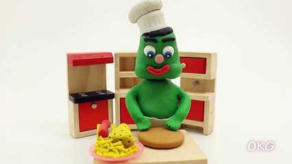 Green Baby MAKES PIZZA - Stop Motion Cartoon For Kids