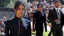 Victoria Beckham wears navy midi dress eerily similar to her look from Kate and William's big day as she joins husband David for Royal Wedding