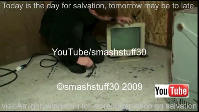 smash Packard Bell computer monitor