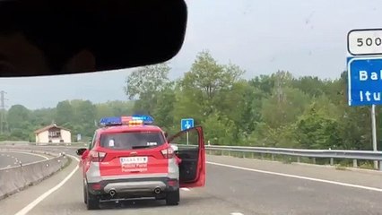 La Policía Foral persigue a una oveja en la autovía que pasa por Bacáicoa