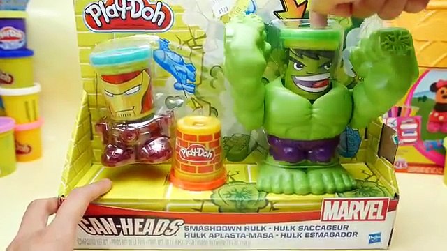 Play-Doh HULK SMASHDOWN - Can Heads IRON MAN Marvel Superhero Playdough Toys