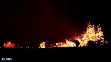 Lava eruptions from Kilauea volcano light up night sky