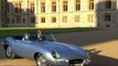 Prince Harry and Meghan Markle depart Windsor Castle in classic open-top sports car