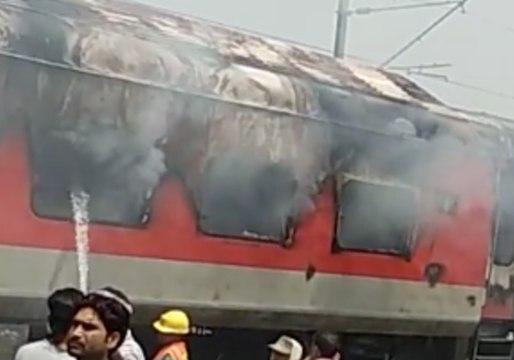 Express Train Catches Fire, Burns Near Gwalior, India
