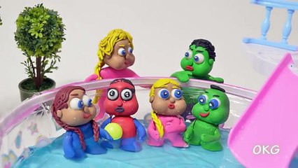 Green Baby POOL PARTY - Color Baby Superhero - Stop Motion Cartoons For Kids