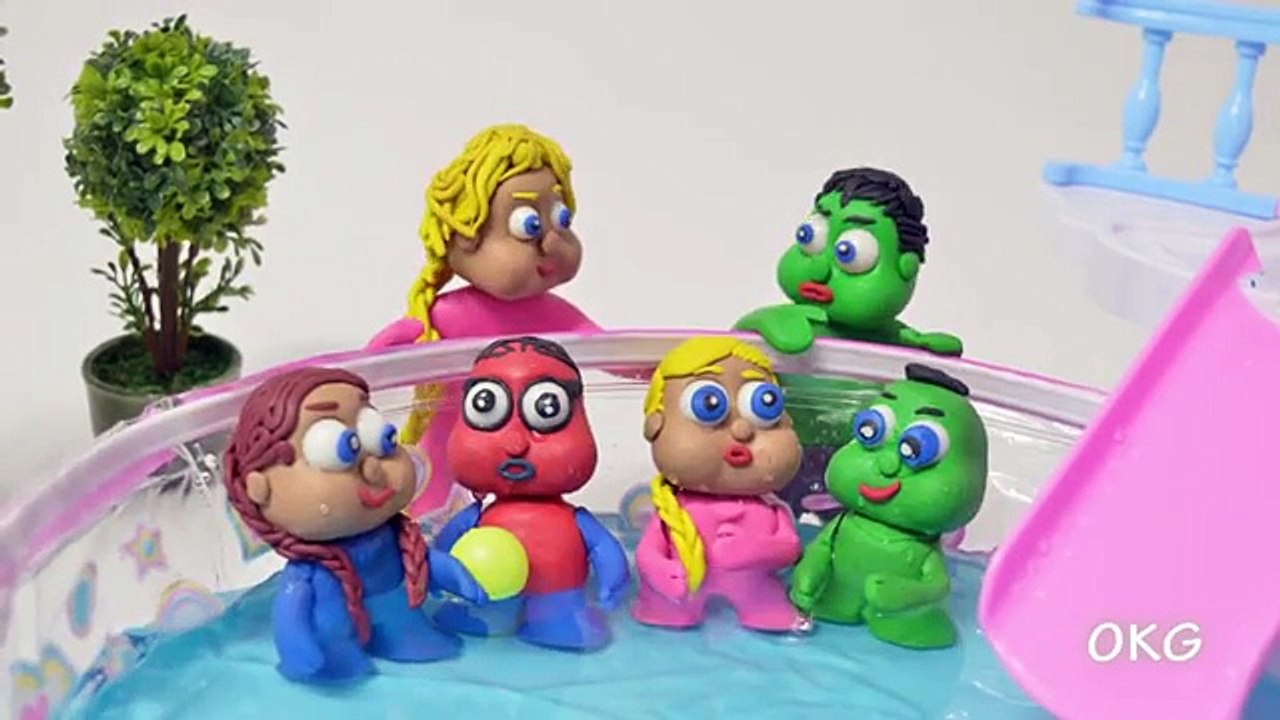 Green Baby POOL PARTY - Color Baby Superhero - Stop Motion Cartoons For Kids