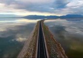 Stunning View of Antelope Island Causeway on Great Salt Lake, Utah