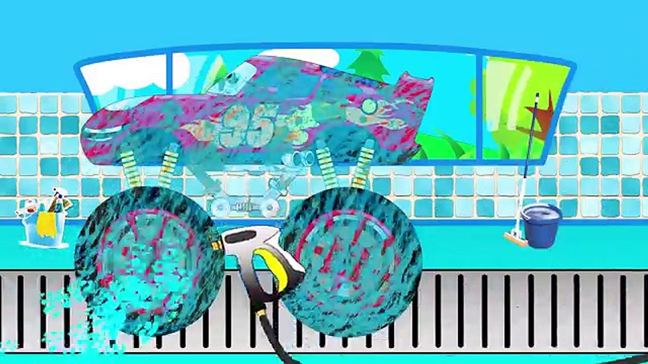 Fun Race Colors Smile Car Monster Trucks and Surprise Eggs in Car Wash – ABC song - Video For Kids